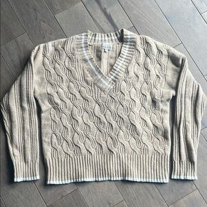 Major Label Group Tan Cable Knit V-Neck Sweater